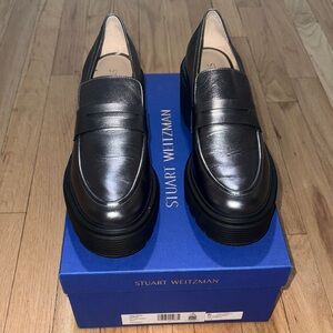 Stuart Weitzman Black Leather Platform Penny Loafers - SOHO LOAFER
